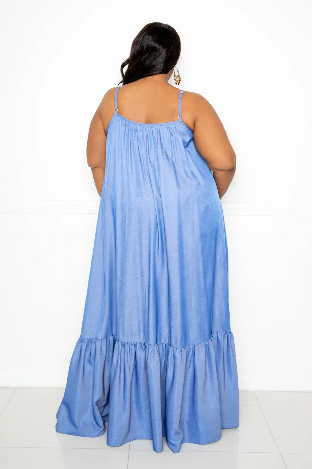 DENIM VOLUMINOUS MAXI DRESS