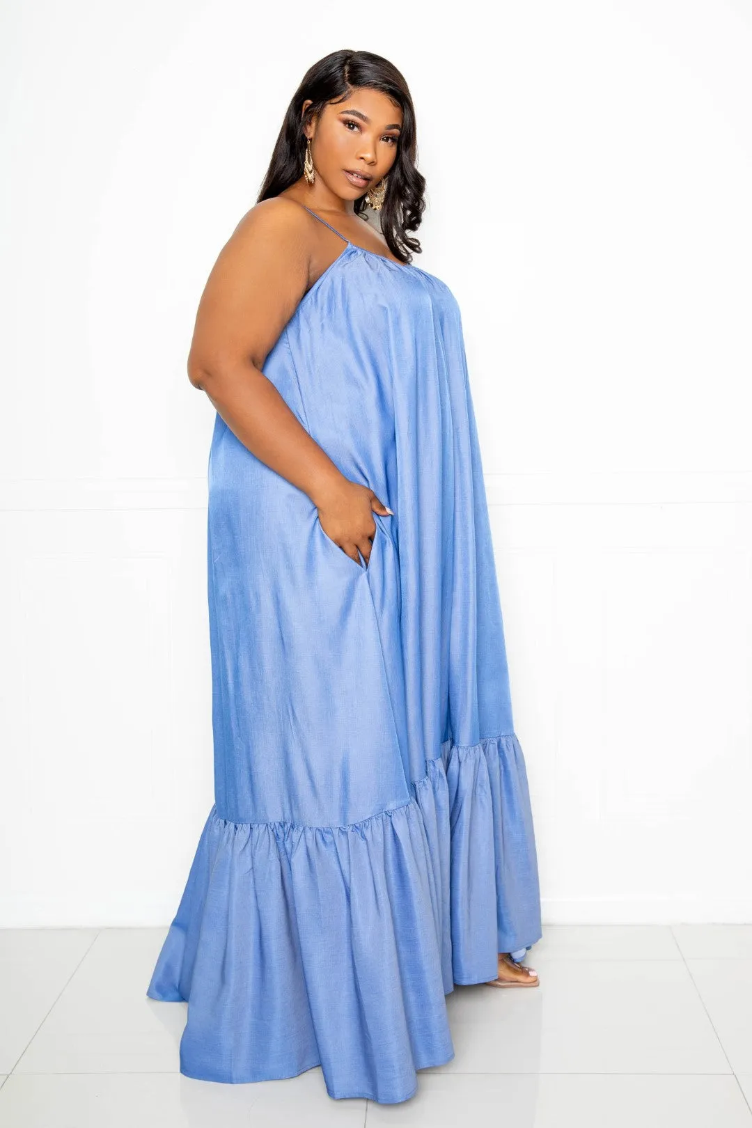 DENIM VOLUMINOUS MAXI DRESS