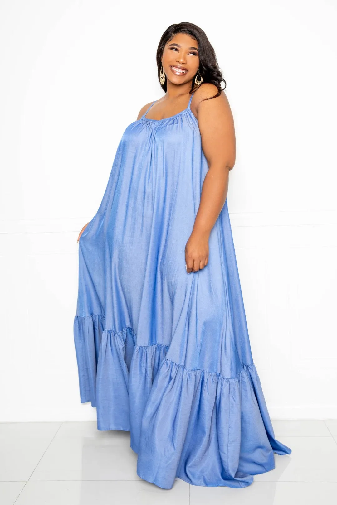 DENIM VOLUMINOUS MAXI DRESS