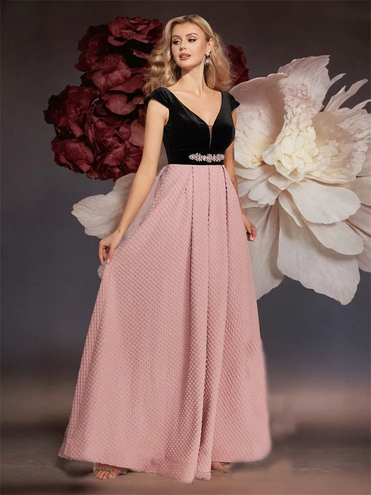 Elegant Mesh Bow Decorative Stitching Party Evening Dress
