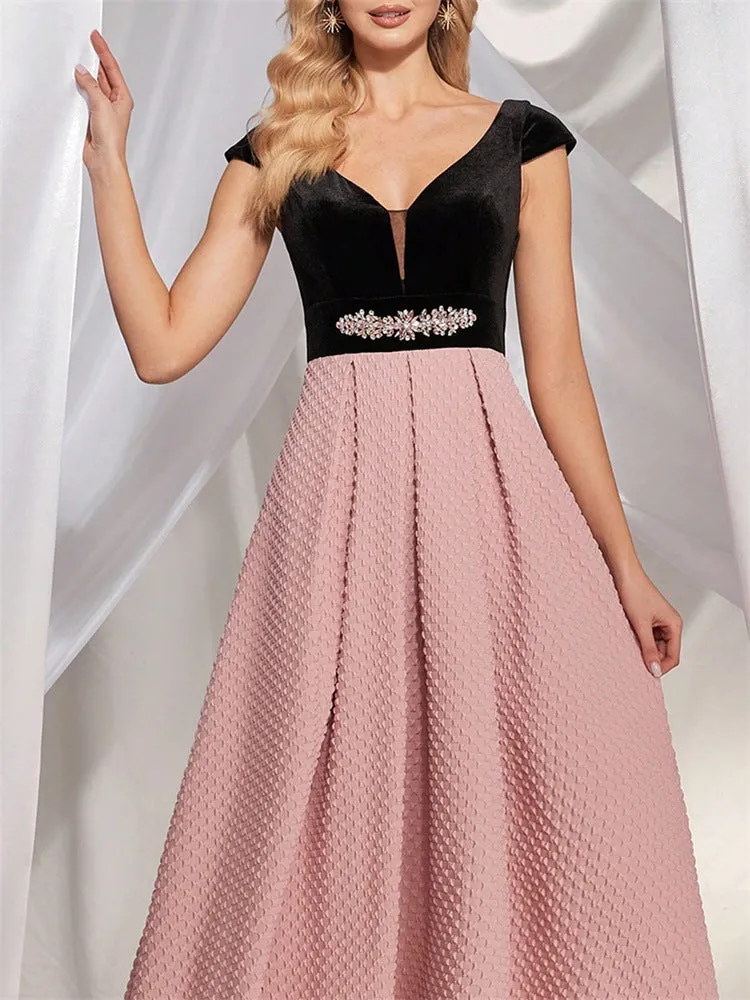 Elegant Mesh Bow Decorative Stitching Party Evening Dress