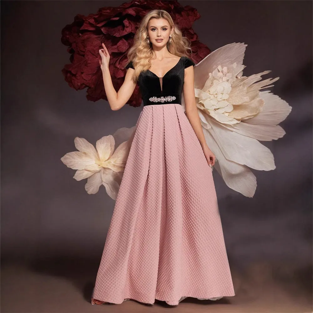 Elegant Mesh Bow Decorative Stitching Party Evening Dress