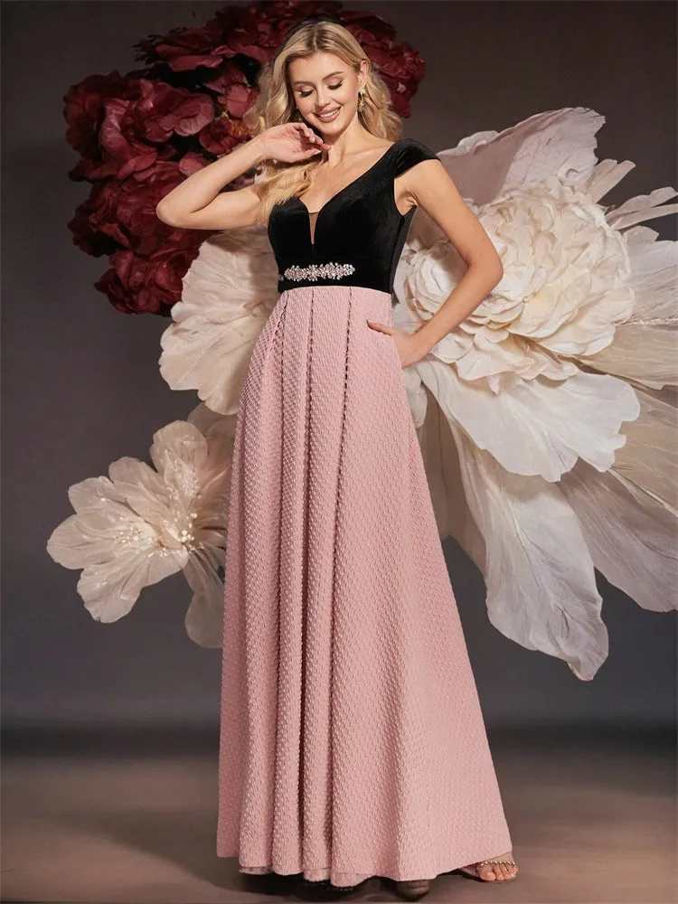 Elegant Mesh Bow Decorative Stitching Party Evening Dress