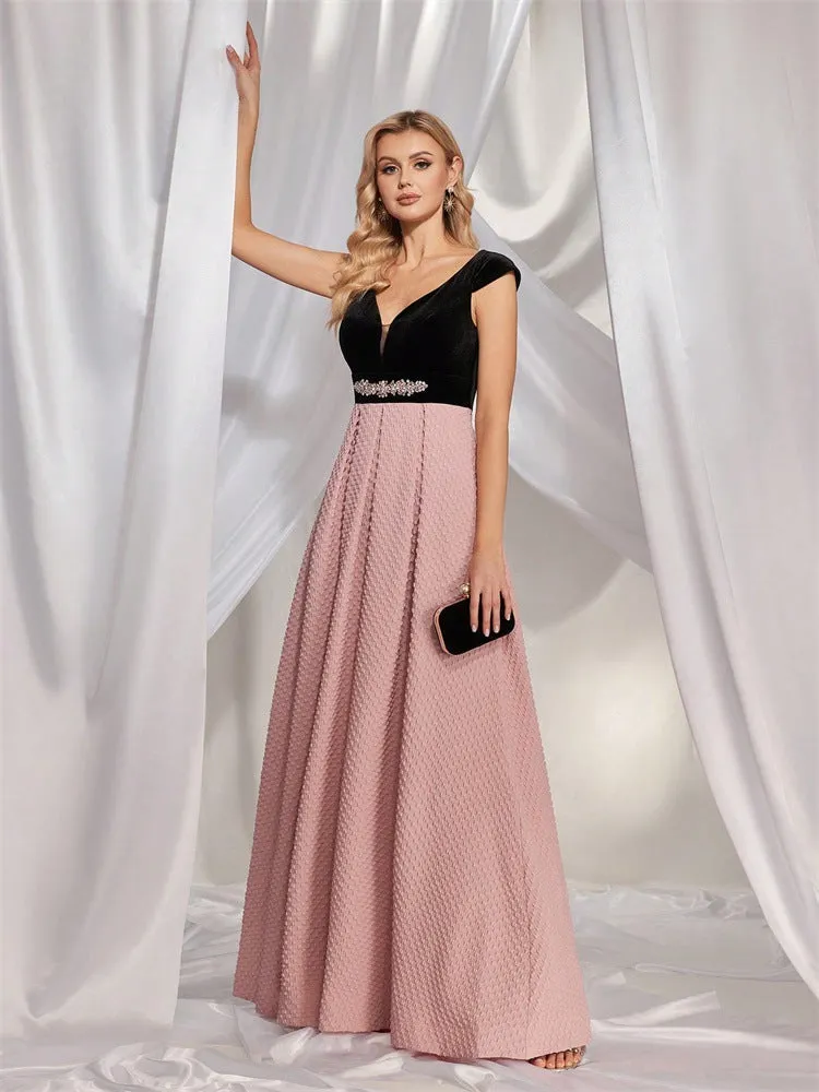 Elegant Mesh Bow Decorative Stitching Party Evening Dress