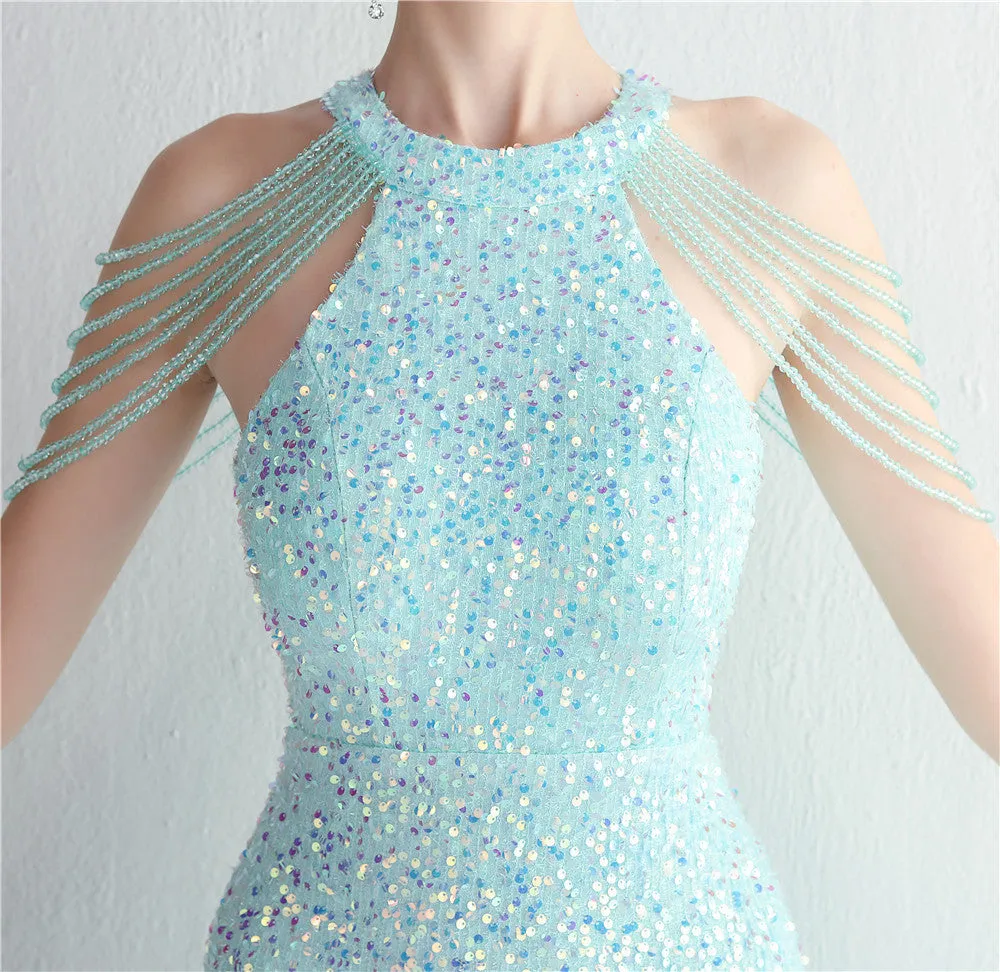 Elegant Micro Glass Beaded Sequined Evening Dress