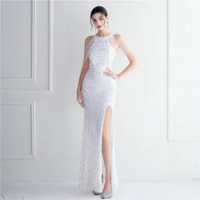 Elegant Micro Glass Beaded Sequined Evening Dress