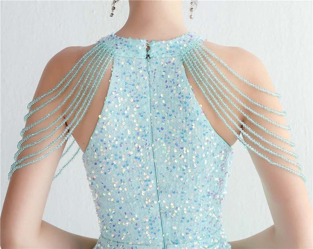 Elegant Micro Glass Beaded Sequined Evening Dress