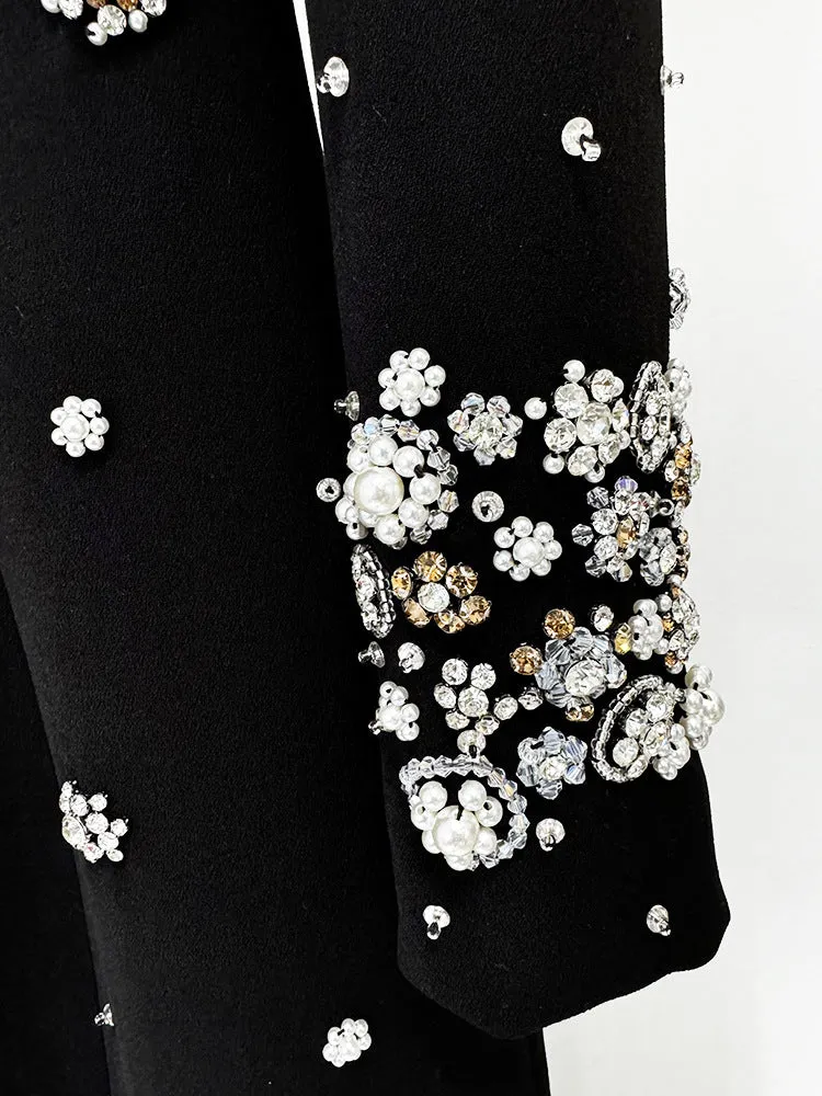 Elegant Rhinestone Beaded Long Sleeve Formal Dress