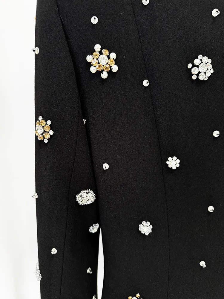 Elegant Rhinestone Beaded Long Sleeve Formal Dress
