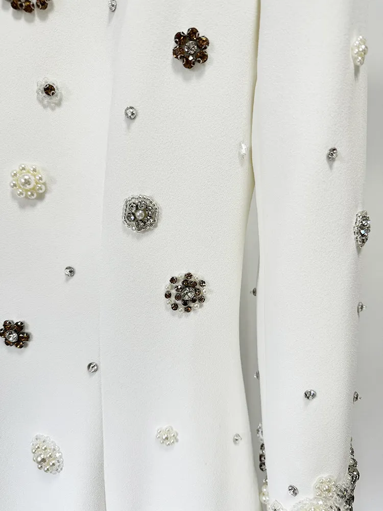 Elegant Rhinestone Beaded Long Sleeve Formal Dress