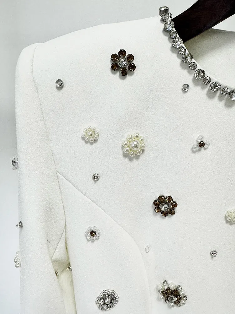 Elegant Rhinestone Beaded Long Sleeve Formal Dress