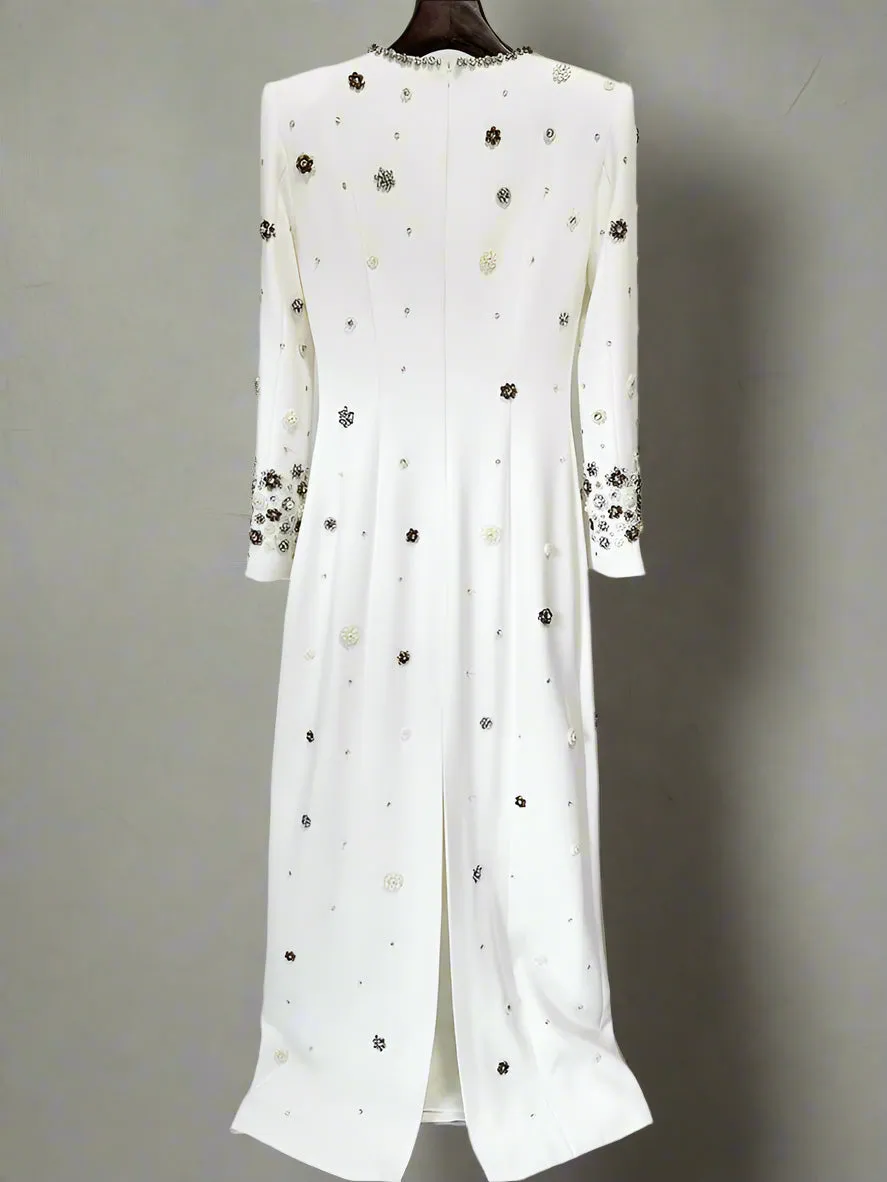 Elegant Rhinestone Beaded Long Sleeve Formal Dress