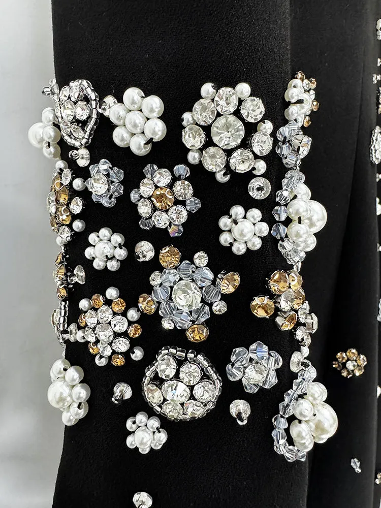 Elegant Rhinestone Beaded Long Sleeve Formal Dress