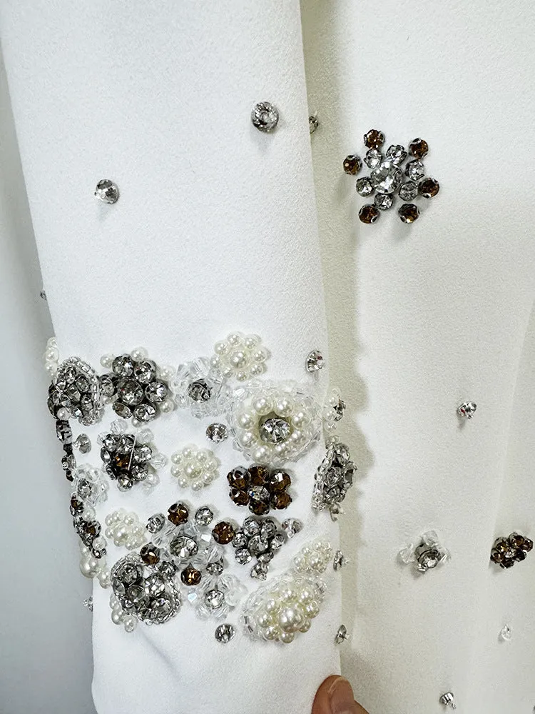 Elegant Rhinestone Beaded Long Sleeve Formal Dress
