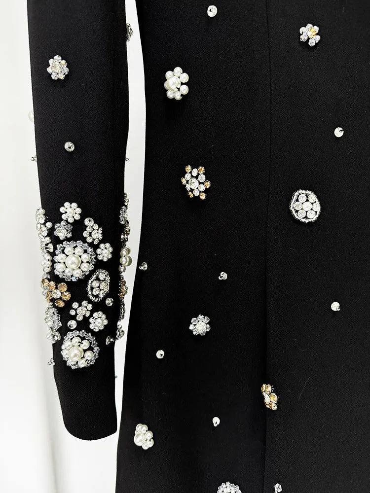 Elegant Rhinestone Beaded Long Sleeve Formal Dress