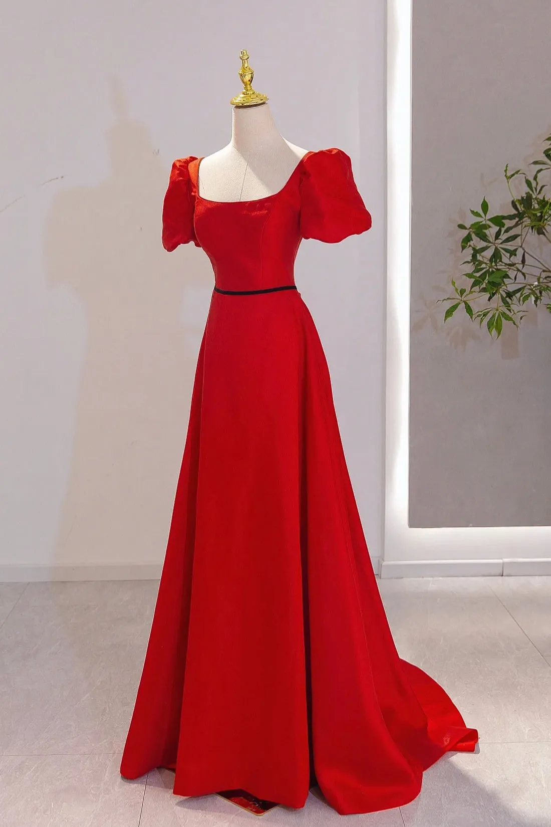 Elegant Satin Long Prom Dress, Simple A-Line Red Evening Party Dress