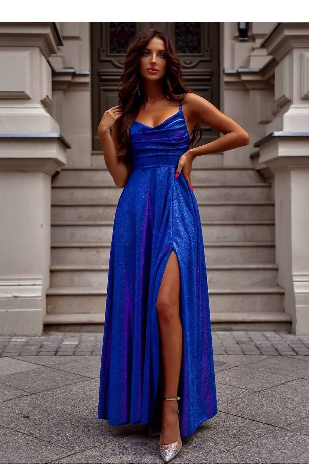 Elegant Shimmer Evening Gown with Slit