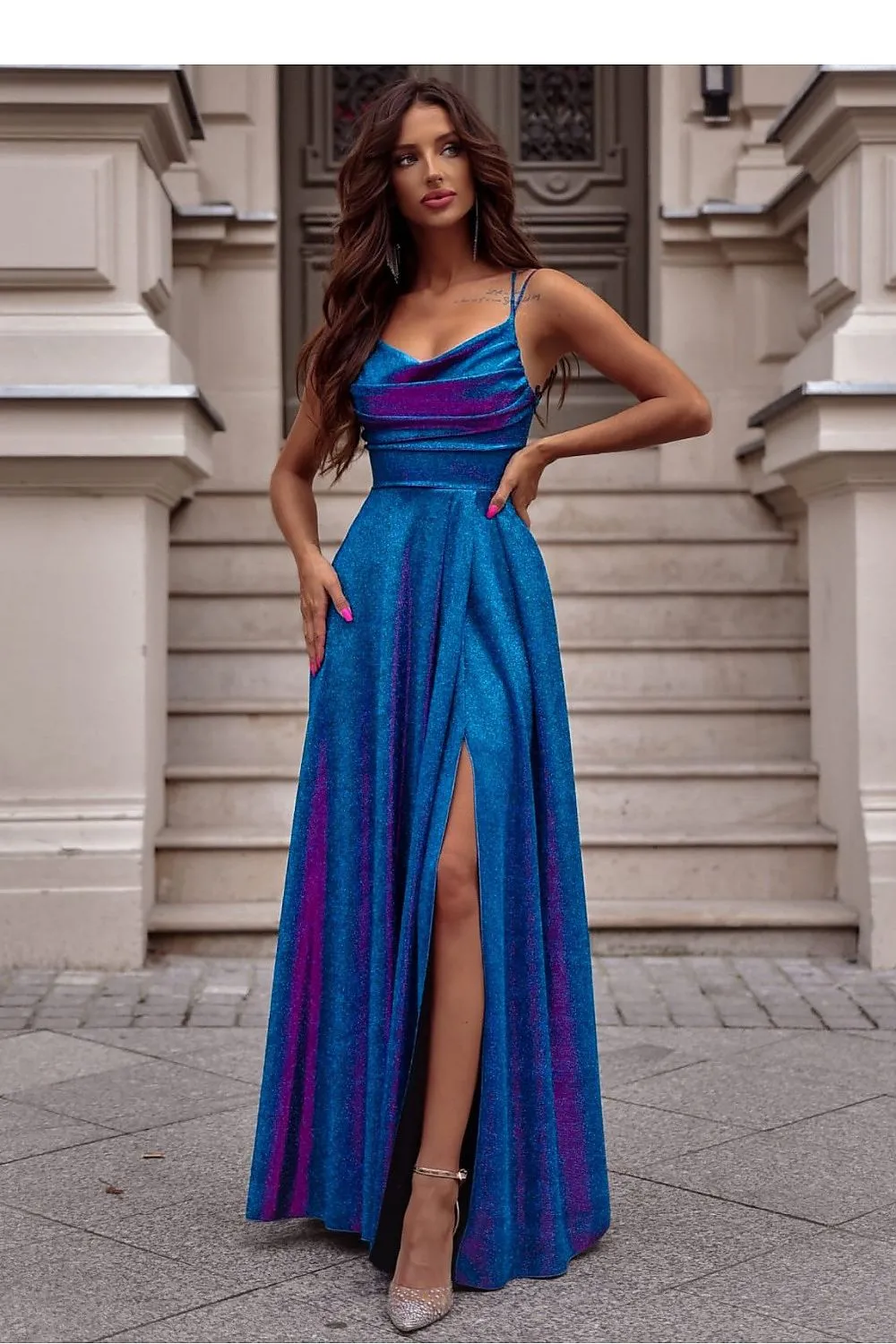 Elegant Shimmer Evening Gown with Slit