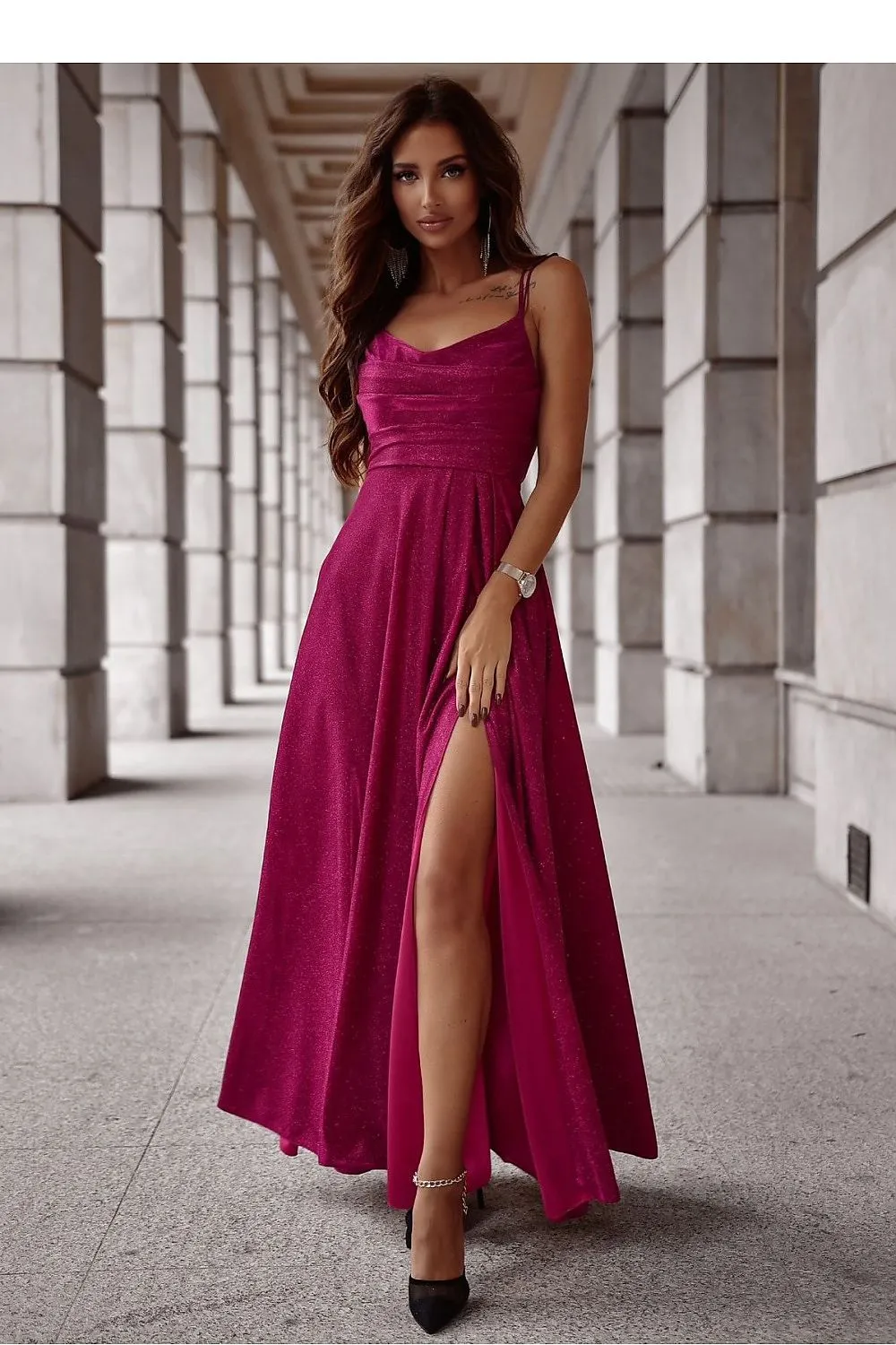 Elegant Shimmer Evening Gown with Slit