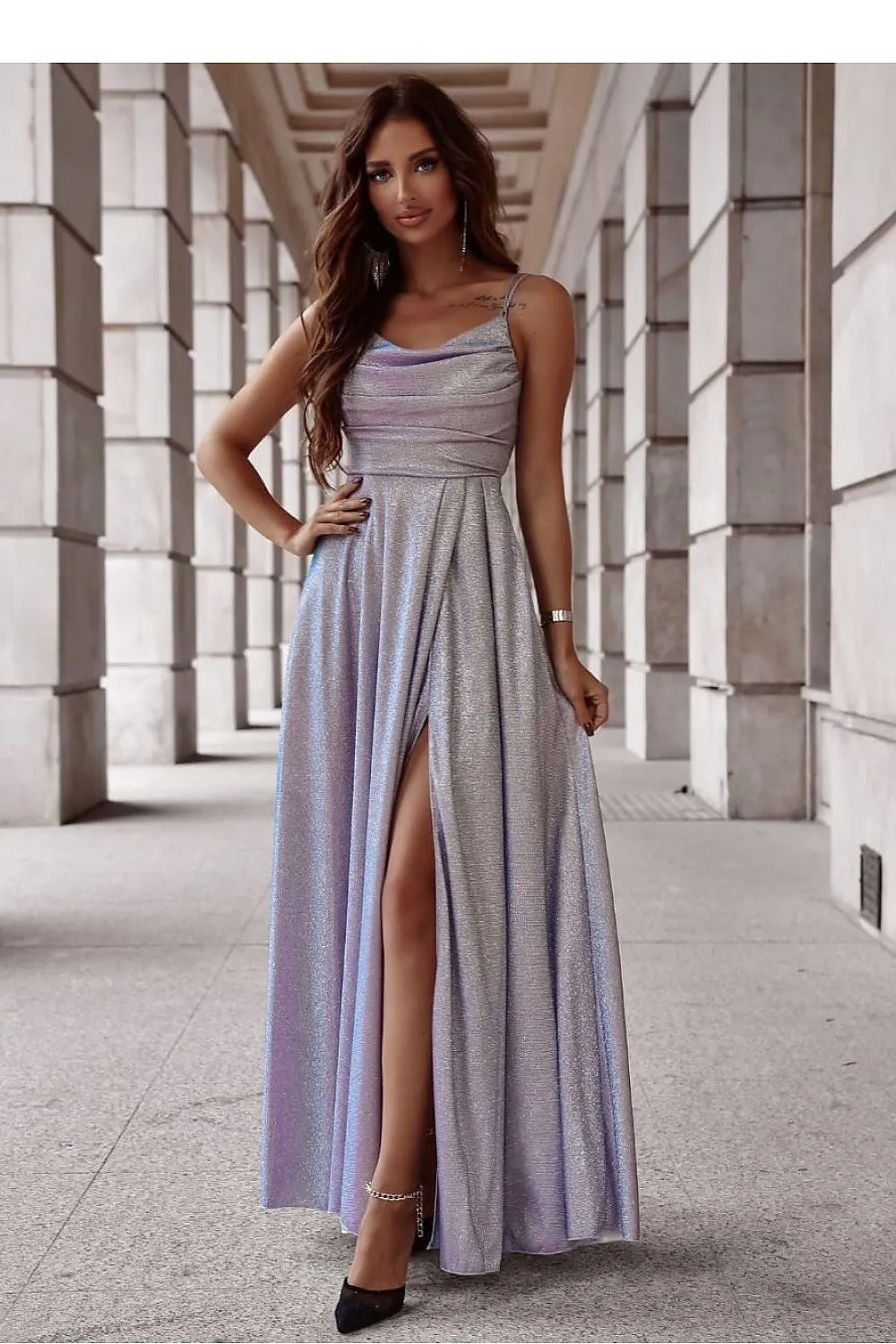Elegant Shimmer Evening Gown with Slit