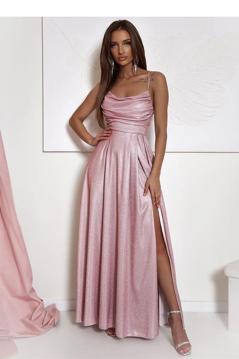 Elegant Shimmer Evening Gown with Slit