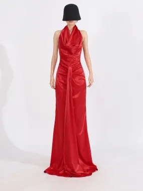 Elegant Sleek Backless Halter Red Mermaid Evening Gown