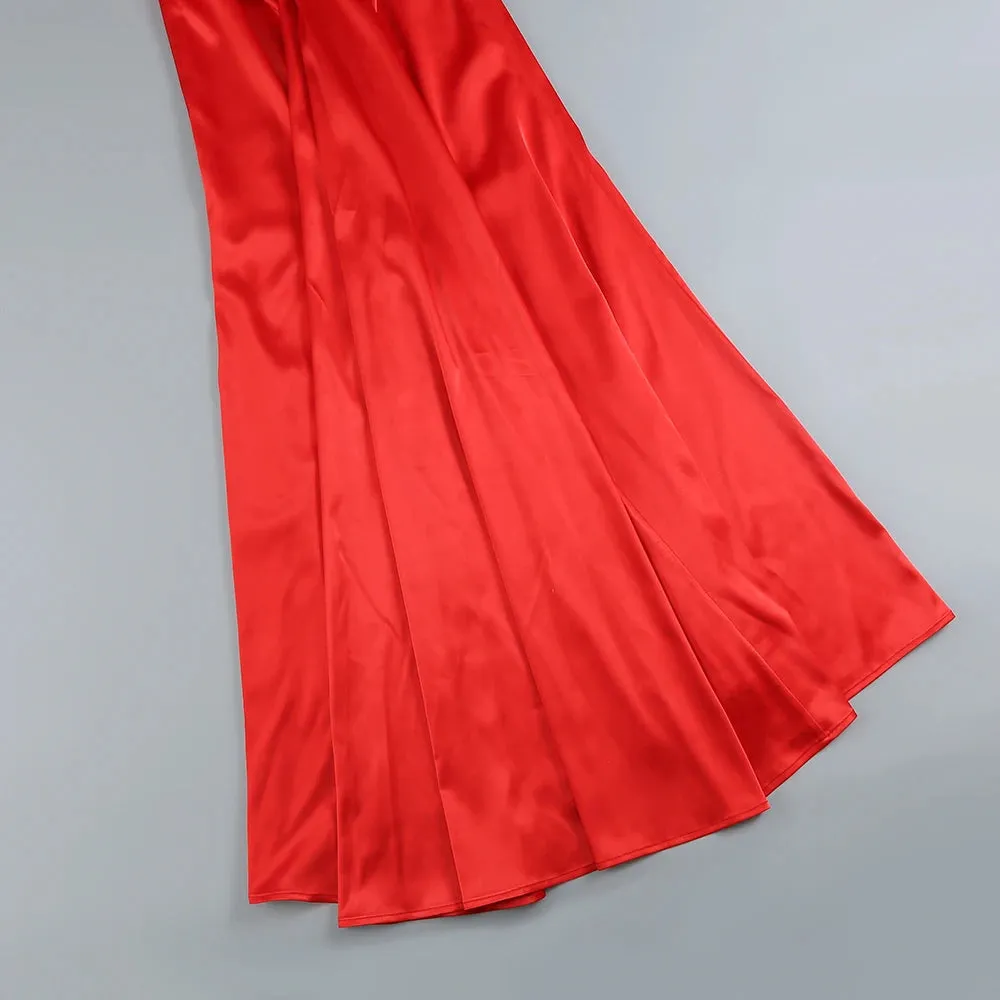 Elegant Sleek Backless Halter Red Mermaid Evening Gown