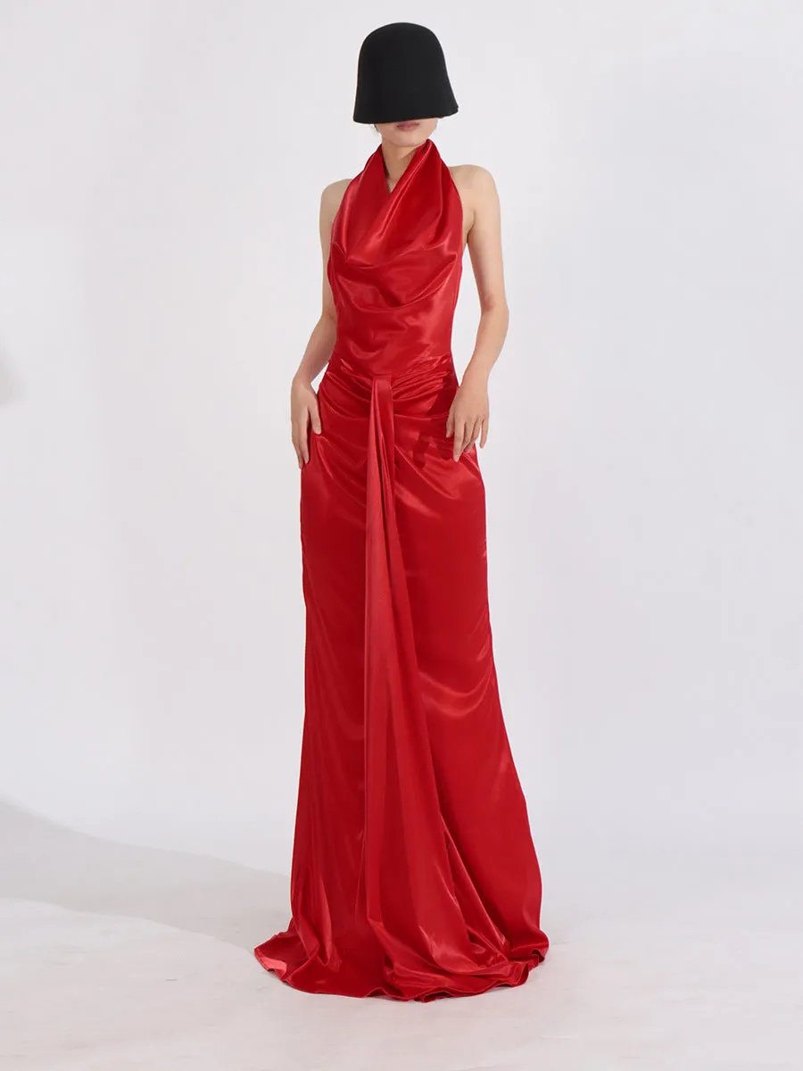 Elegant Sleek Backless Halter Red Mermaid Evening Gown