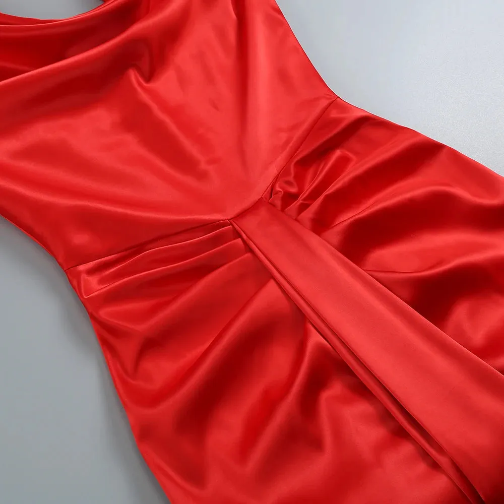 Elegant Sleek Backless Halter Red Mermaid Evening Gown