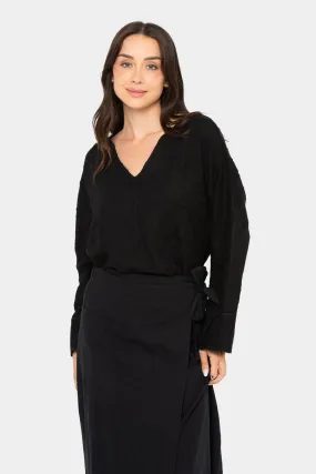 Embroidered Open V-Neck Top