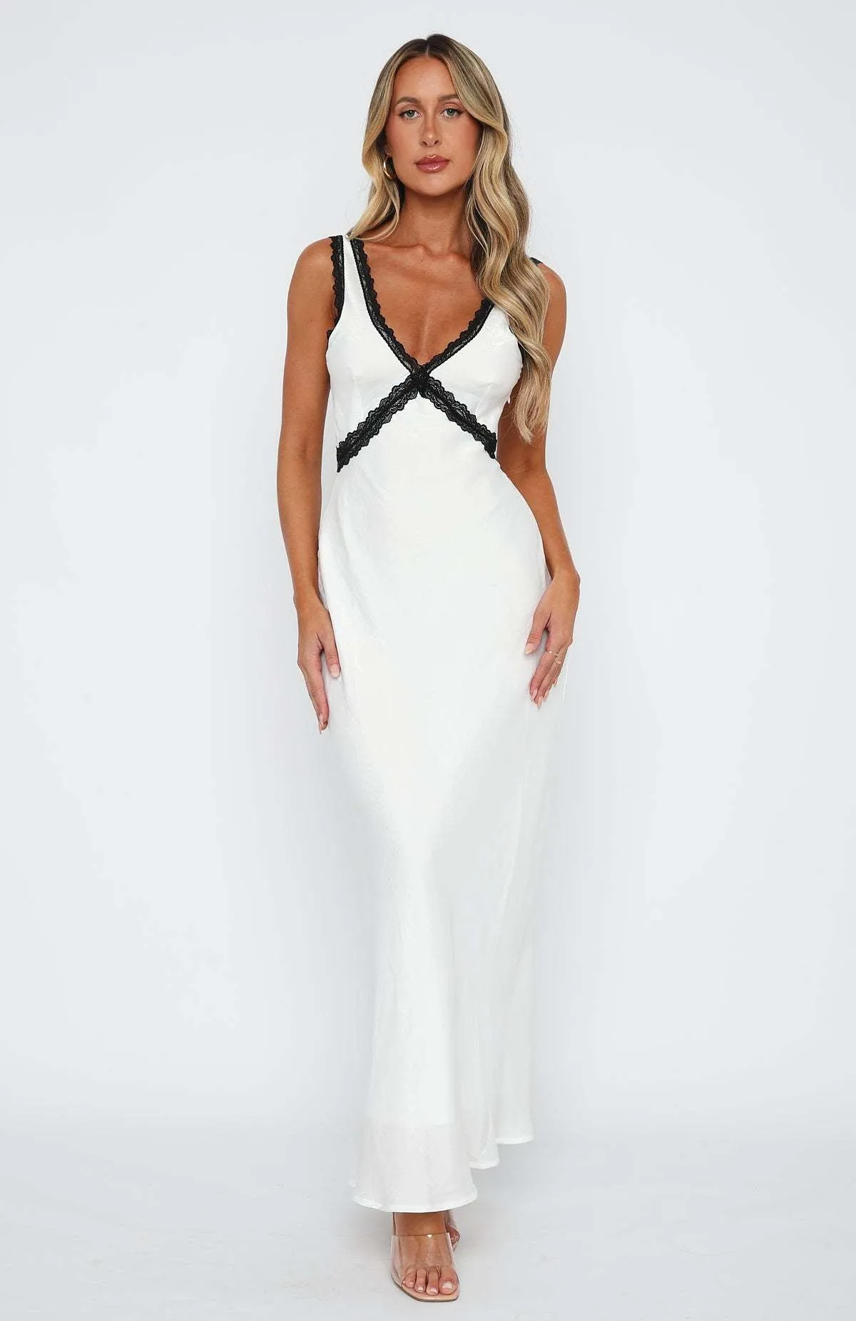 Ethel Satin Contrast Lace Long Dress