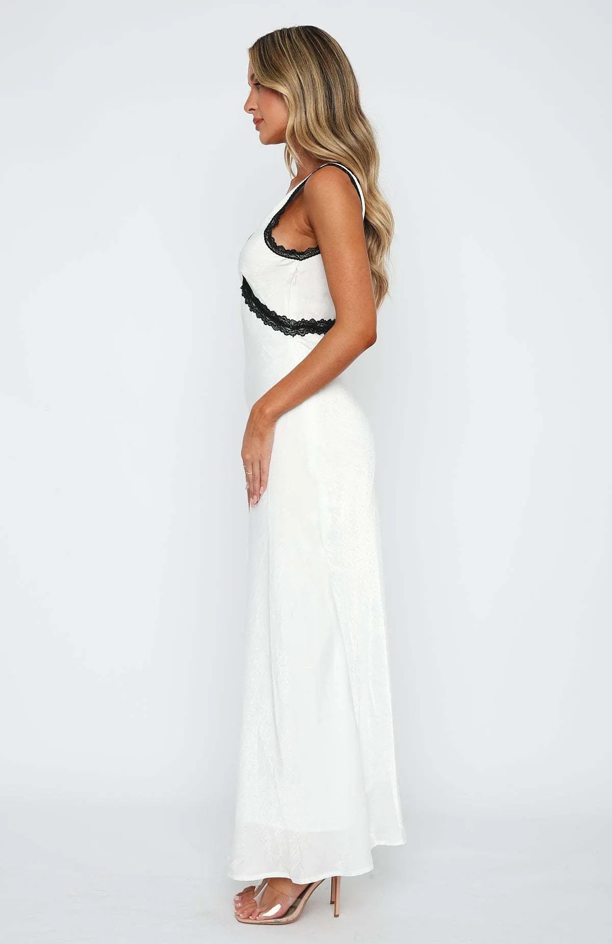 Ethel Satin Contrast Lace Long Dress