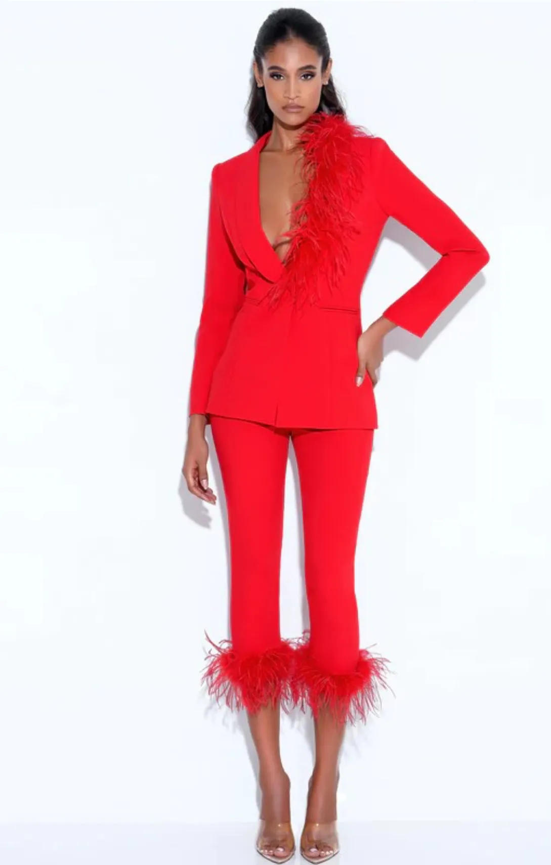 FEATHER TRIM DRESS PANTS
