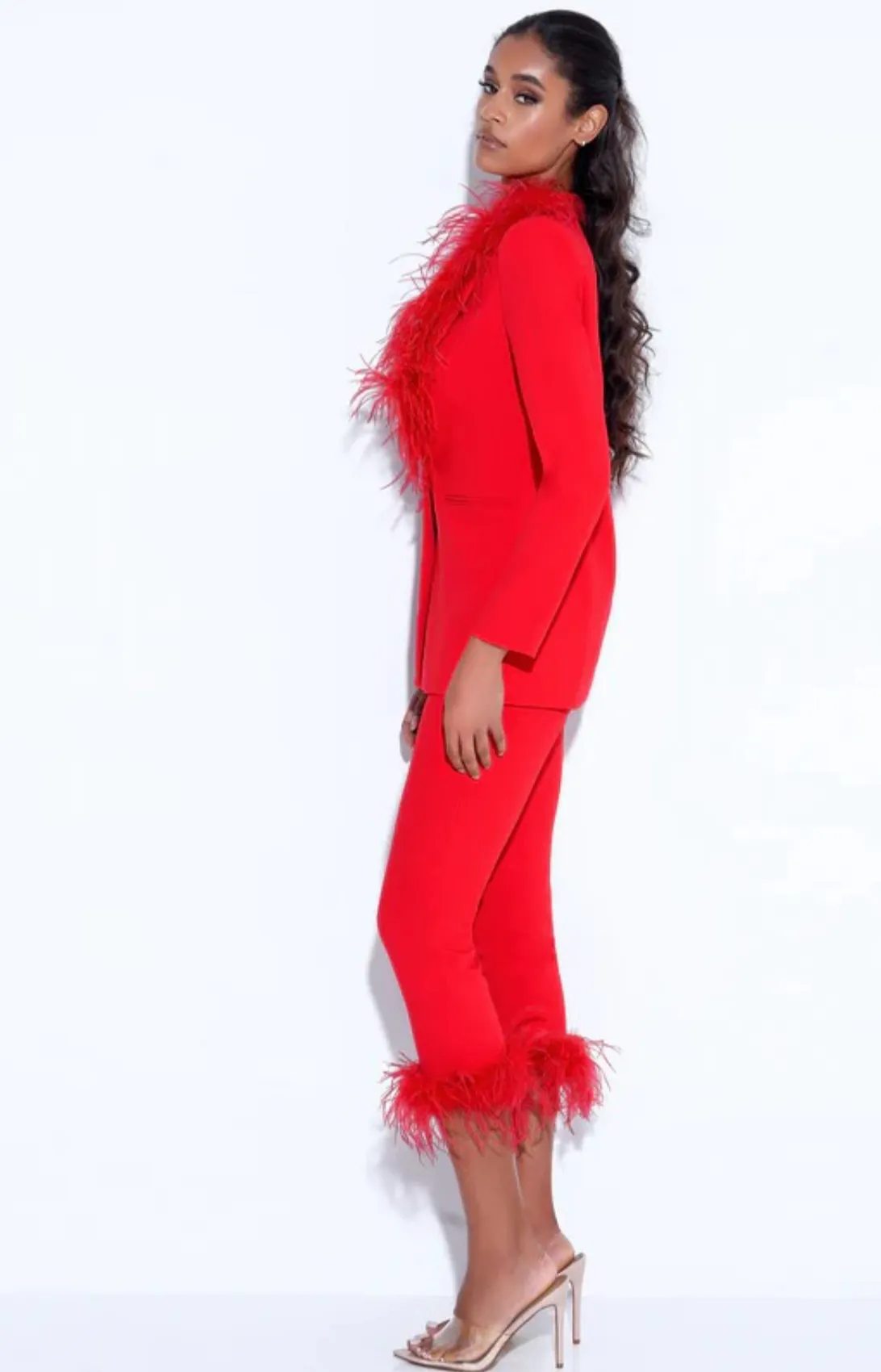 FEATHER TRIM DRESS PANTS