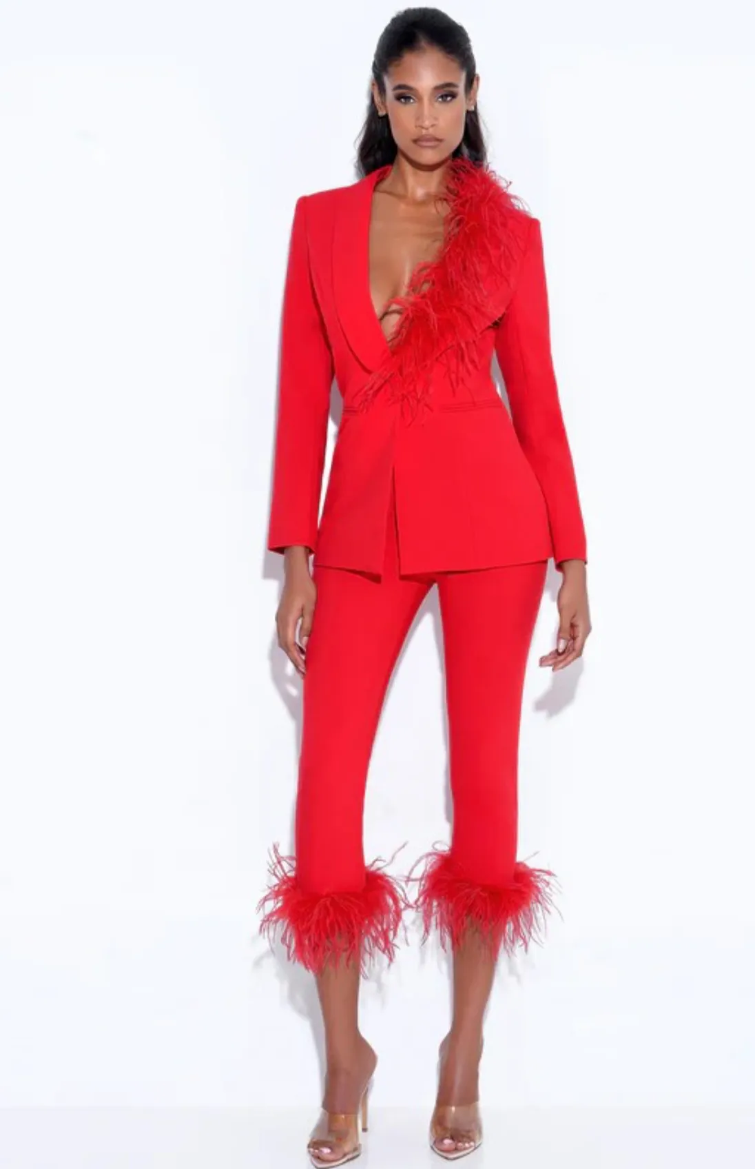 FEATHER TRIM DRESS PANTS