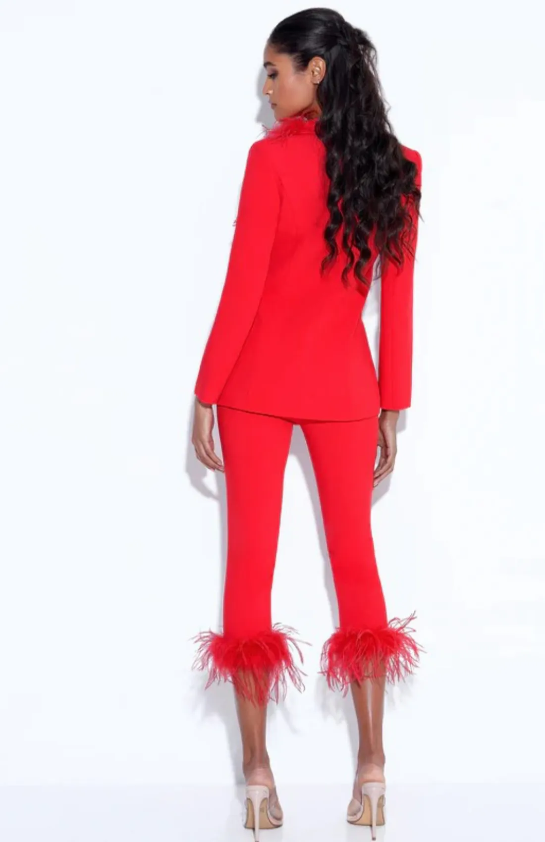 FEATHER TRIM DRESS PANTS