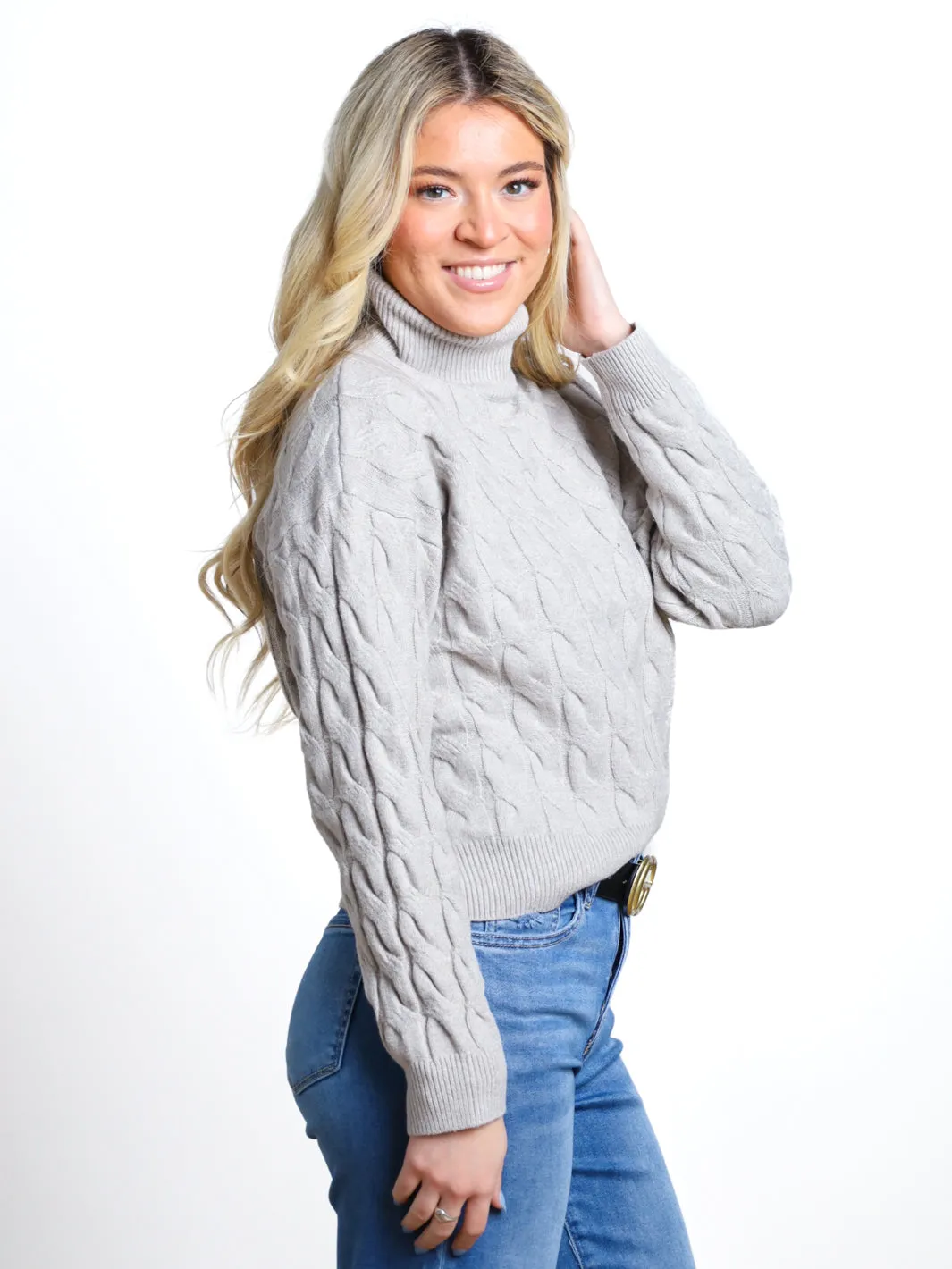 Feeling At Home Cable Knit Turtleneck Sweater- Final Sale