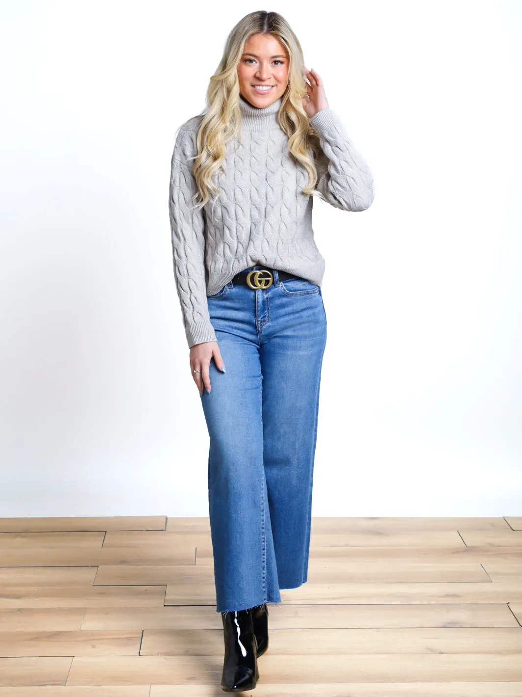 Feeling At Home Cable Knit Turtleneck Sweater- Final Sale