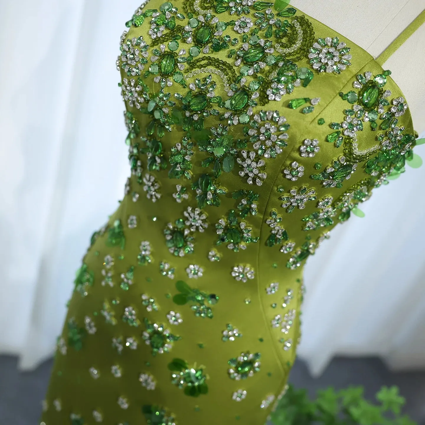Floral Beaded Midi Dress Spaghetti Straps