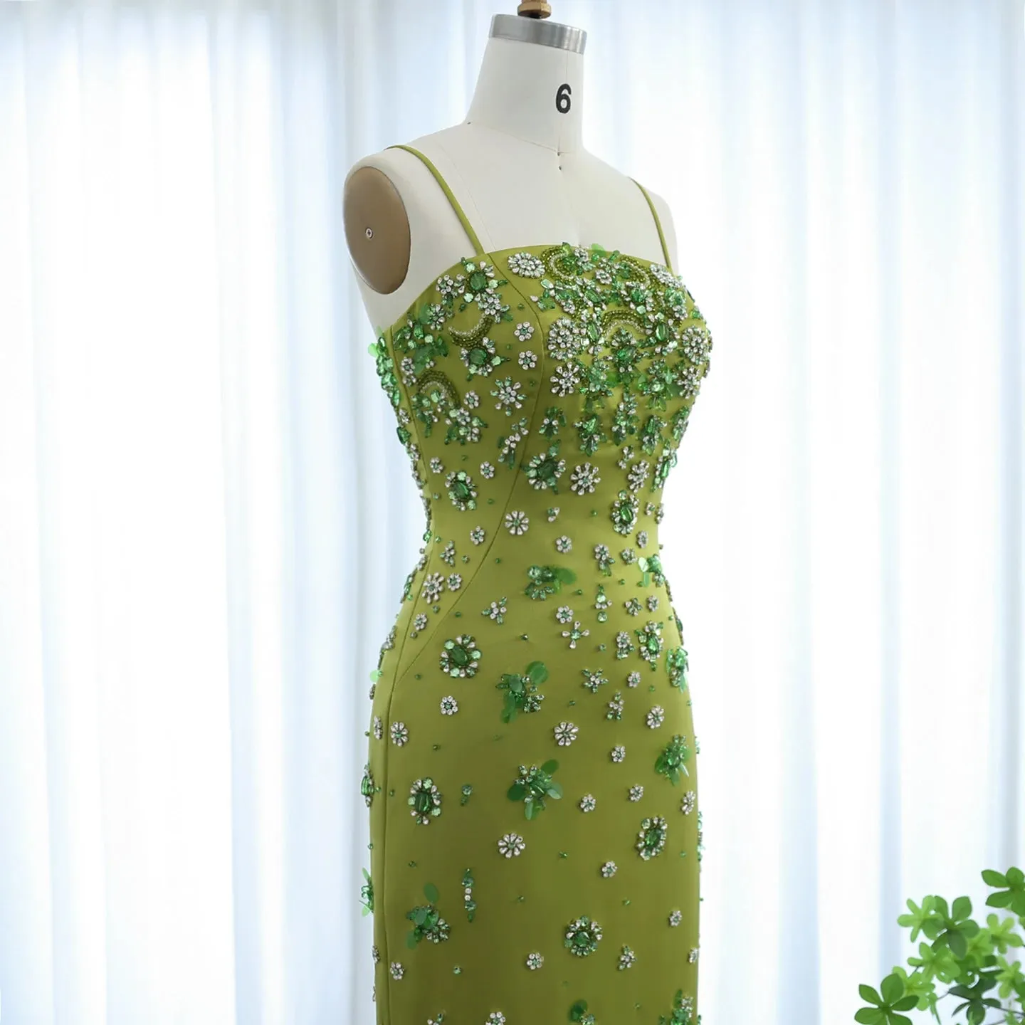 Floral Beaded Midi Dress Spaghetti Straps