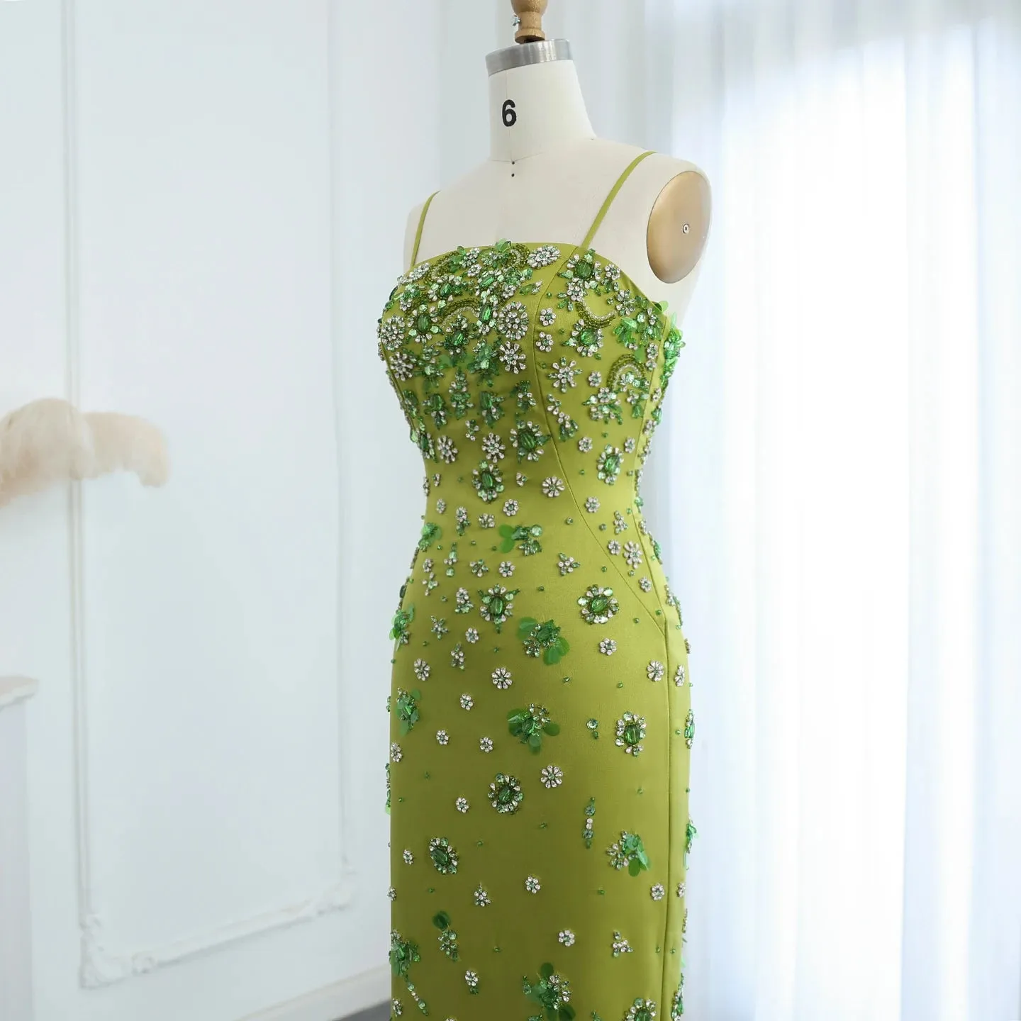 Floral Beaded Midi Dress Spaghetti Straps