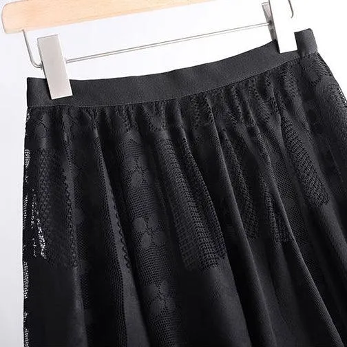 Floral Lace Long Skirt, Elegant High Waist Bottom Wear For Women