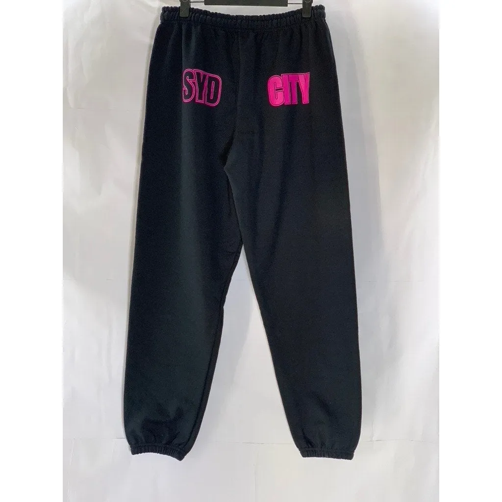 GILDAN Women's Black-Pink Heavy Blend Fleece Syd City Logo Casual Sweatpant SZ S
