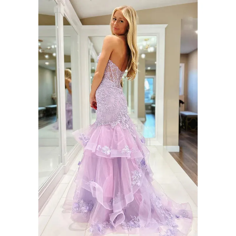 Glamorous & Dramatic Off-Shoulder Sleeveless Mermaid Applique Party Prom Dress