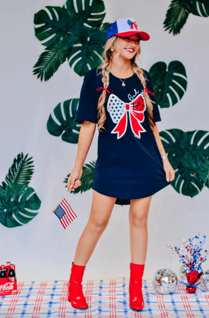God Bless America Bow Graphic T-shirt Dress