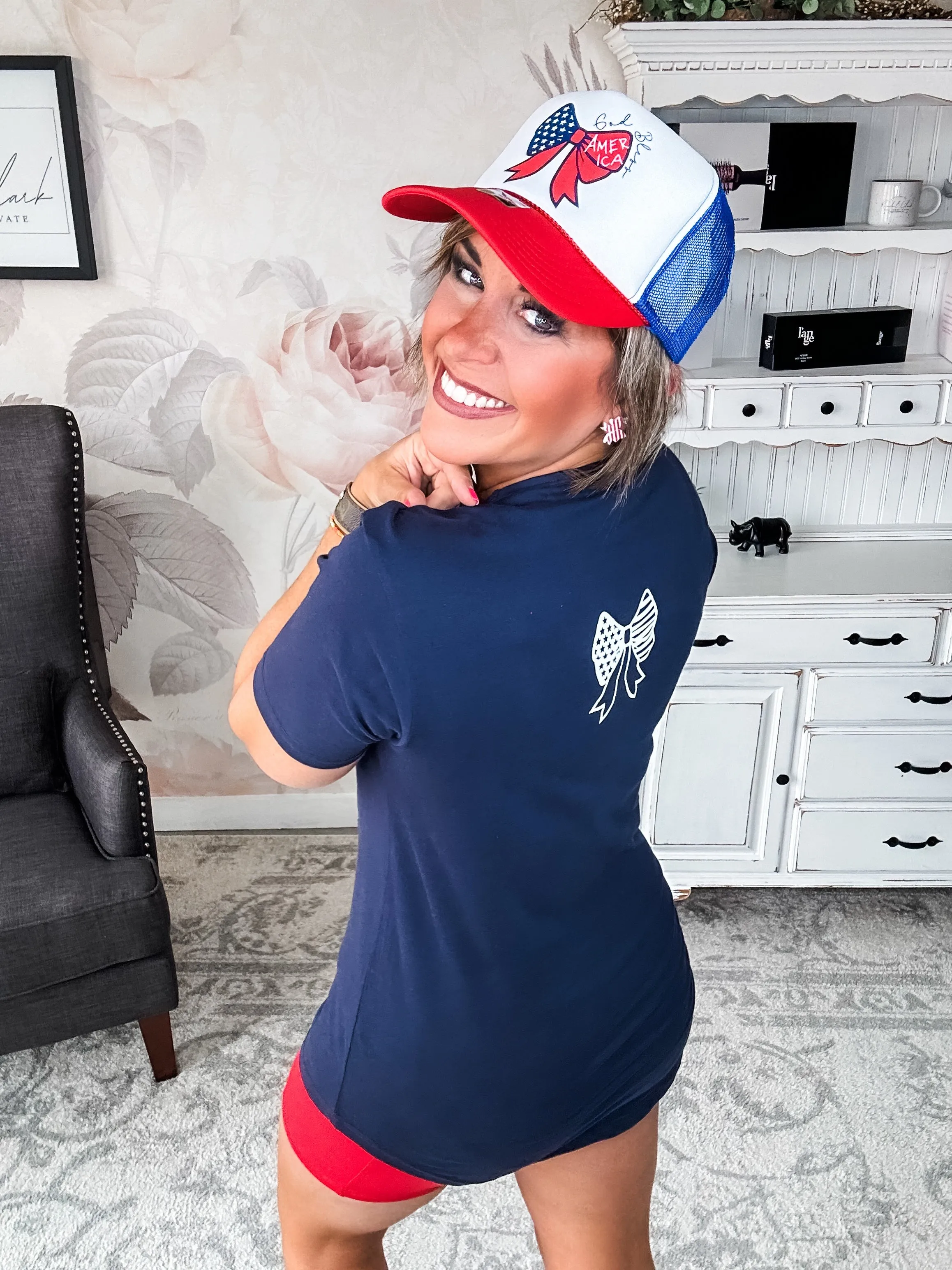 God Bless America Bow Graphic T-shirt Dress