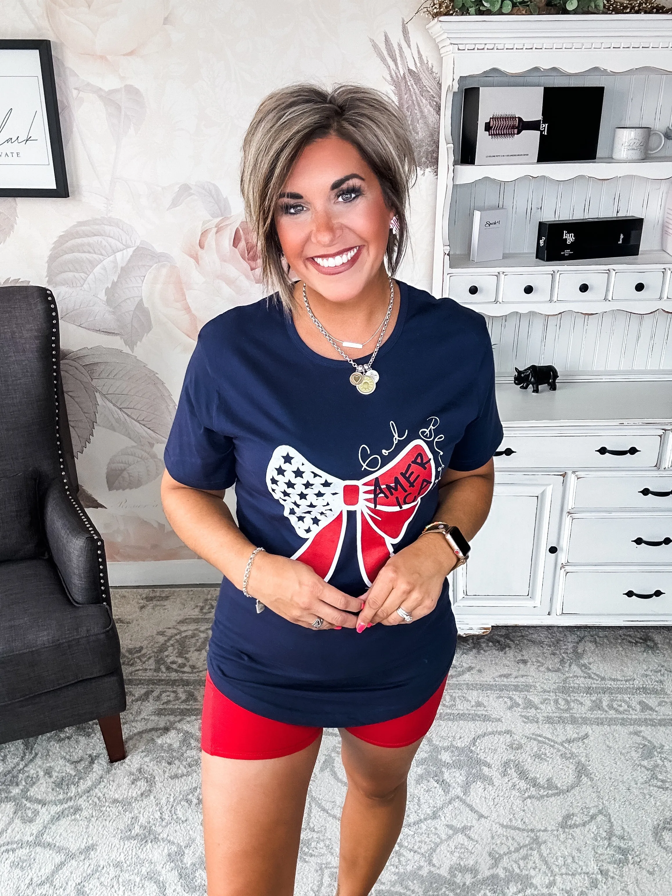 God Bless America Bow Graphic T-shirt Dress