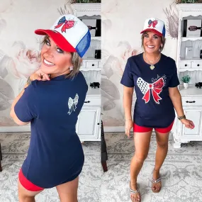 God Bless America Bow Graphic T-shirt Dress