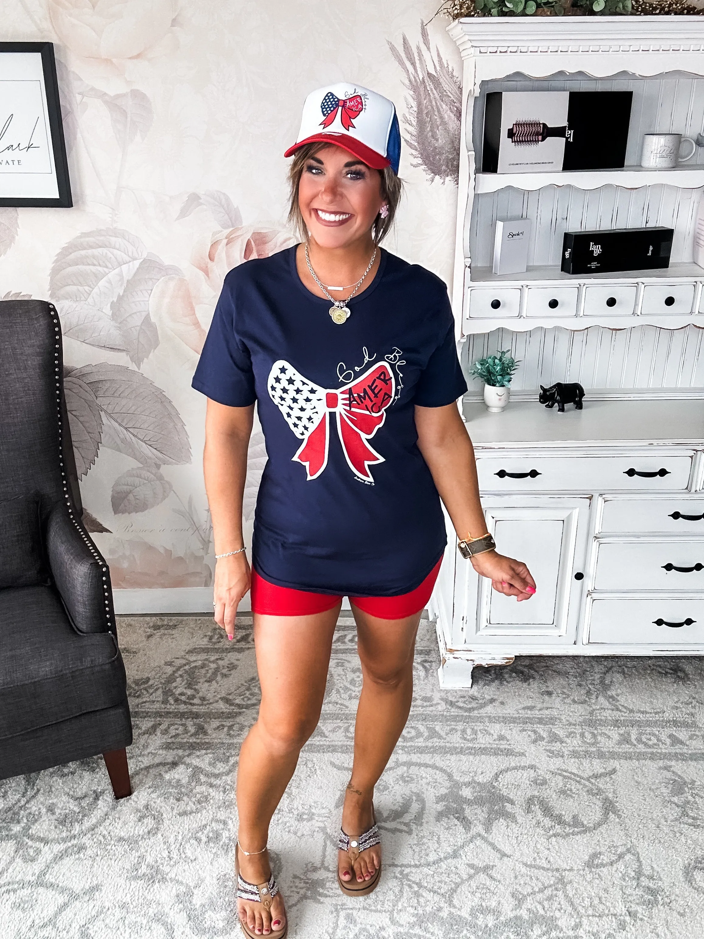God Bless America Bow Graphic T-shirt Dress
