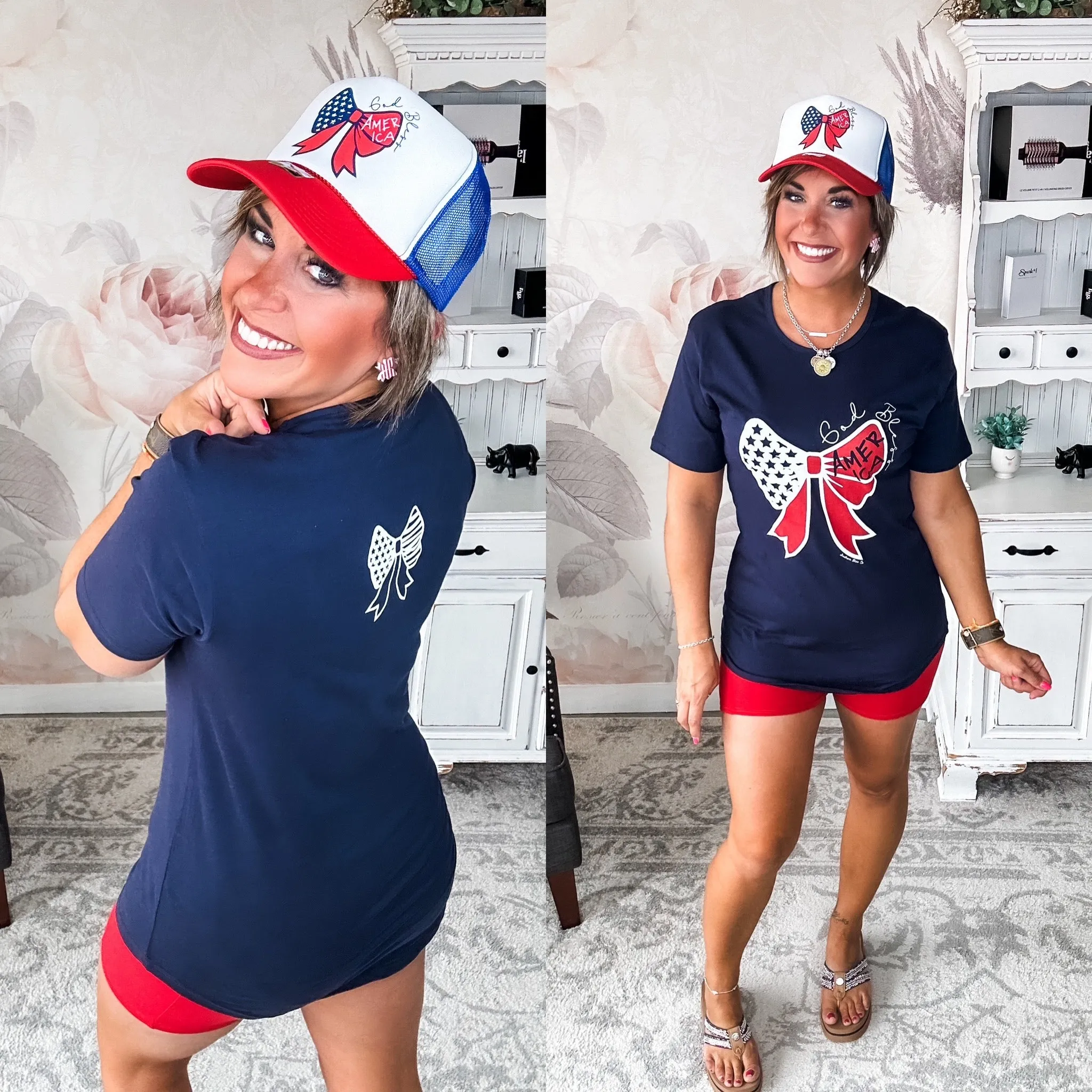 God Bless America Bow Graphic T-shirt Dress